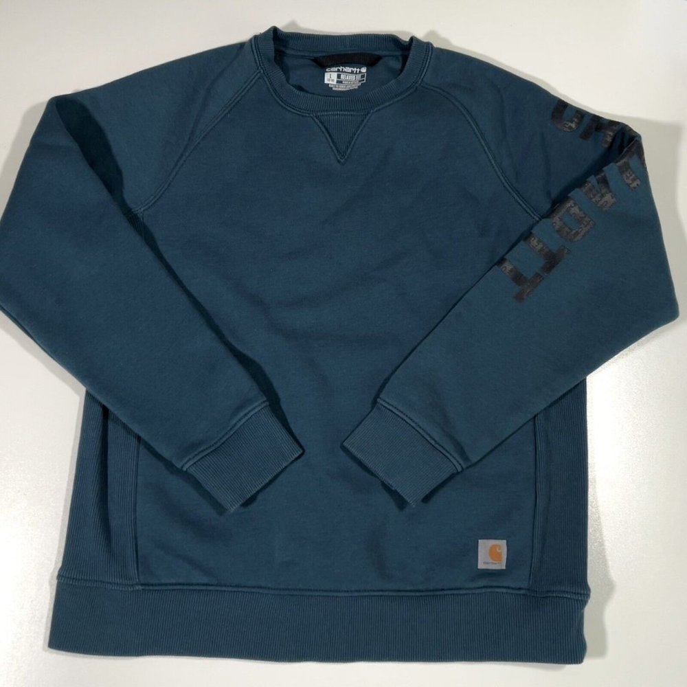 Carhartt Women’s Large Relaxed Fit Crewneck Sweatshirt Blue Block Logo Midweight